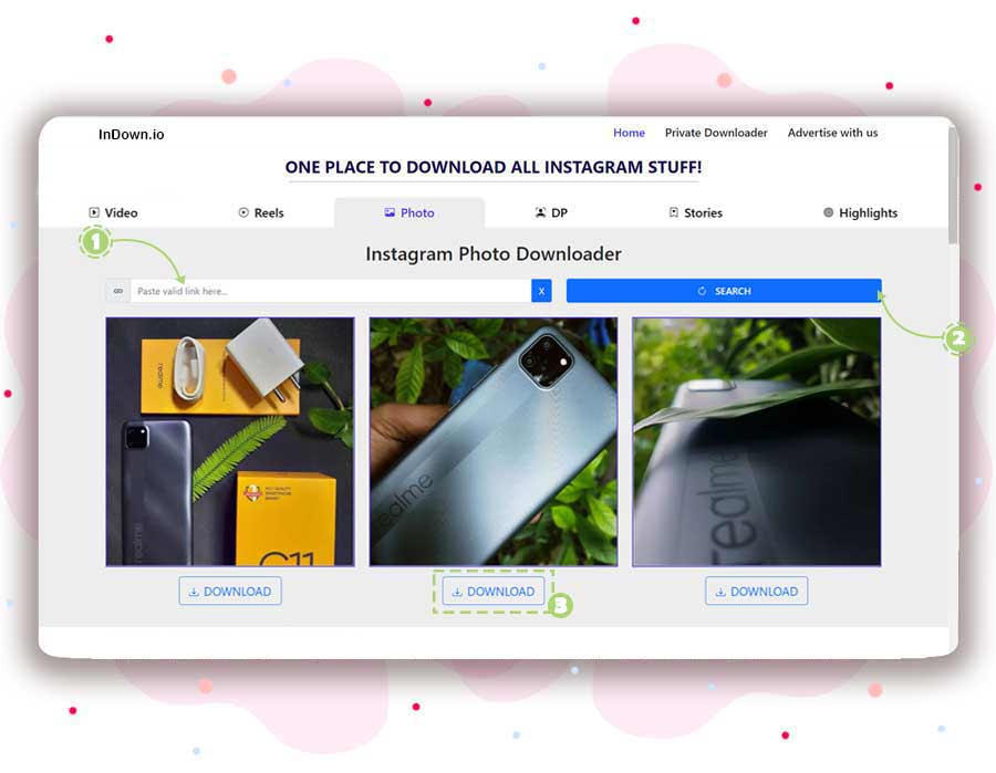 Étapes pour télécharger des photos Instagram par InDown